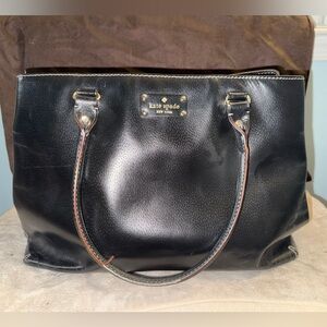 Kate Spade Large Black Leather Tote | Gold Hardware | Spacious Work/School Bag
